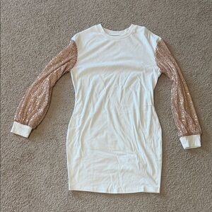 White Dress with Sequin Sleeves